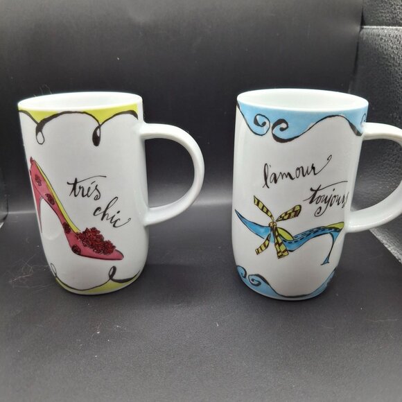 Rosanna Set Of 4 High Heel Shoe Design Coffee Mugs French Inspired Sayings - Picture 2 of 7